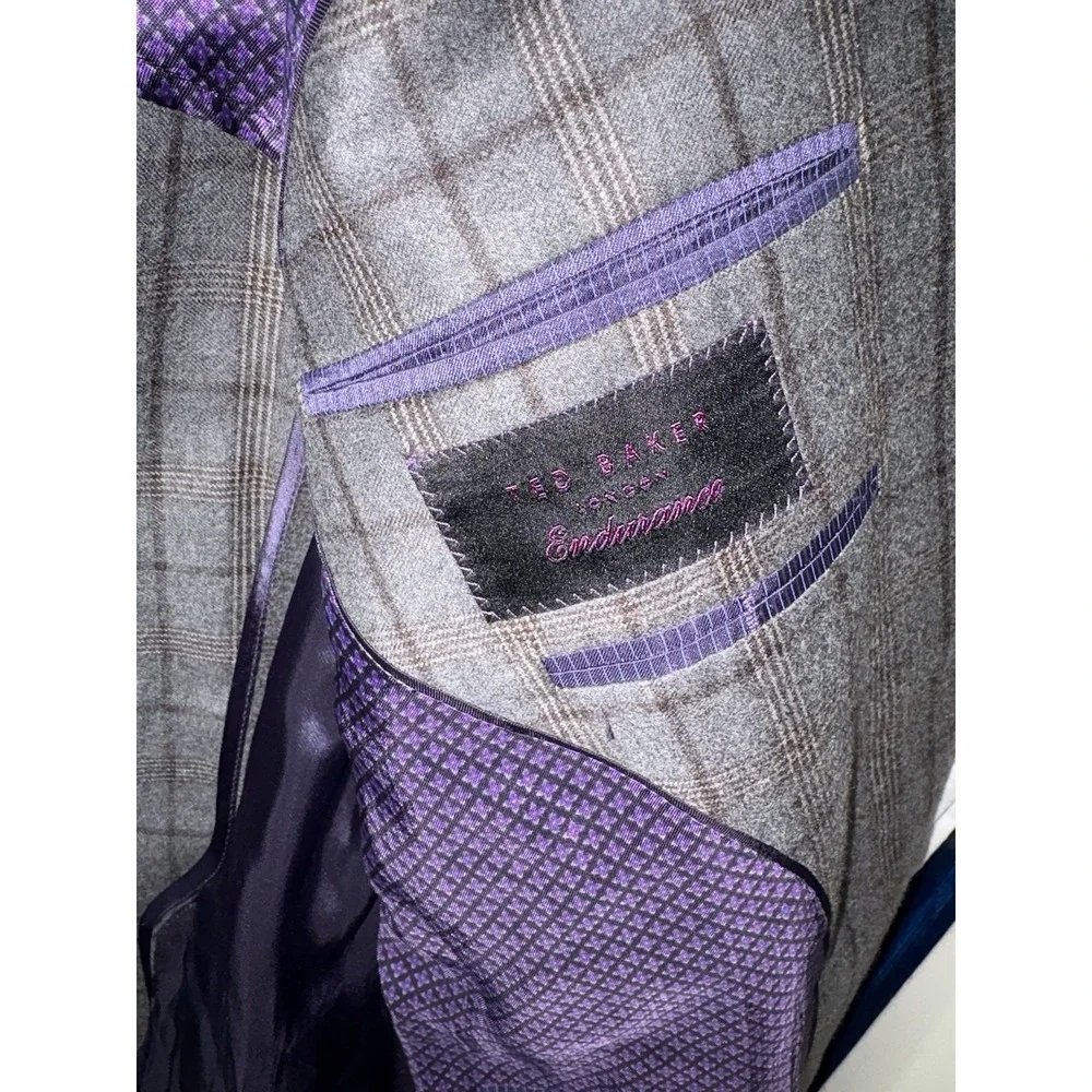 TED BAKER Endurance JAY Two Button Wool Blazer Jacket Mens 42L Gray  Windowpane